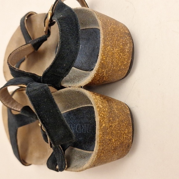 Cordani Black Strappy Suede Leather Chunky Platform Wedge Thong Sandals Size 8.5 - Picture 7 of 7